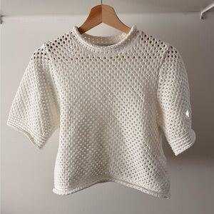 Minimum Cream Open Knit Short Sleeve Sweater XS